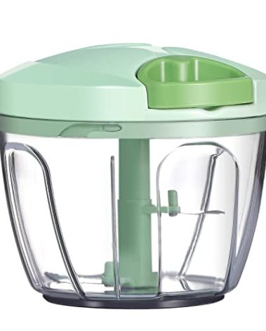 Ourokhome Manual Food Processor Vegetable Chopper, Portable Hand Pull String Garlic Mincer Onion Cutter for Veggies, Ginger, Fruits, Nuts, Herbs, etc., 650ml, Green