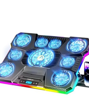 ChillCore Laptop Cooling Pad, RGB Lights Laptop Cooler 9 Fans for 15.6-19.3 Inch Laptops, Gaming Laptop Fan Cooling Pad with 8 Height Stands, 2 USB Ports - A21 Blue