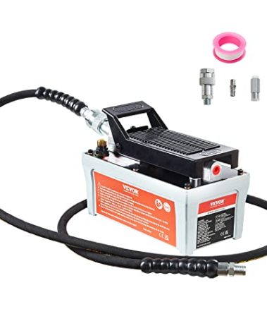 VEVOR Air Hydraulic Pump, 10,000 PSI 1/2 Gal Reservoir, NPT 3/8" Oil Outlet, NPT 1/4" Inlet, 6.6 ft Pipe, Foot Actuated Hydraulic Pump Air Treadle for Auto Body Frame Machines and Pulling Post, Grey