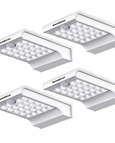 InnoGear Gutter Lights, 24 LEDs Outdoor Solar Lighting Wall Mount Motion Sensor for Security, IP65 Waterproof for Yard Porch Patio, Pack of 4
