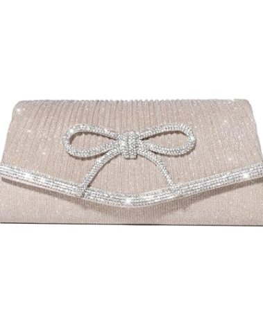 Trisapu Bow Evening Bag Sparkly Clutch Purses for Women Wedding Glitter Rhinestone Party Prom Purse Dressy Clutch Bags Champagne