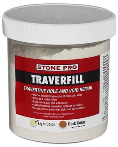 StonePro Traverfill - Travertine Repair - Fills Smalls pits, Holes & voids in Travertine & Limestone (Light 1 lb)