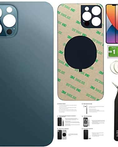Day-market 12 Pro Back Glass Replacement for iPhone 12pro Back Cover Glass (6.1 Inch) with Pre-Installed Tape +Installation Instruction + Repair Tools+ Screen Protector (Pacific Blue)