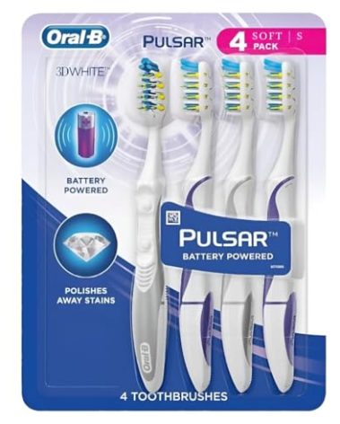 Oral B 3D White Luxe 4 Count ( Pack of 1) Pulsar Battery Powered Toothbrushes