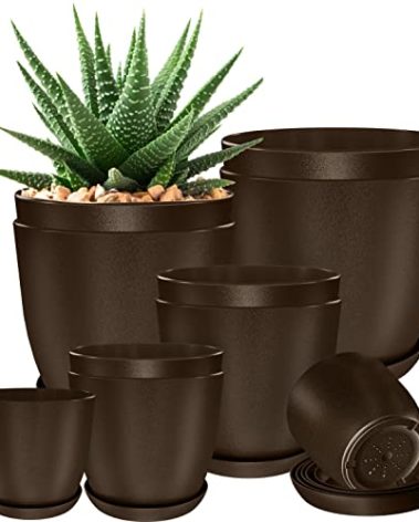 Utopia Home - Plant Pots Indoor with Drainage - 7/6.6/6/5.3/4.8 Inches Home Decor Flower Pots - Pack of 10 Plastic Planters for Indoor Plants, Cactus, Succulents Pot - Brown