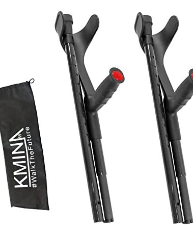KMINA PRO - Folding Carbon Fiber Crutches (x2 Unit, Open Cuff), Adjustable Forearm Crutches for Adults - Made in Europe