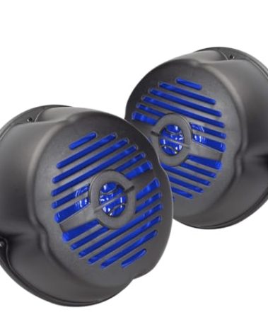 5” Water Resistant Surface Mount Speakers with Blue LED Lights for Marine, RVs, & Hot Tubs – Pair