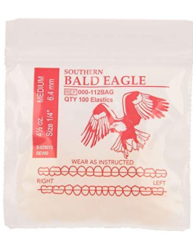 American Orthodontics Elastics Wildlife Eagle | Medium, 4.5 Oz, 1/4" Size, 100 Packs Per Box, 10,000 Total | Made in The USA | Exacting Dimensions, Precision Cutting, Top Quality Latex Tubing