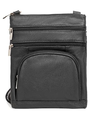 TOVOSO Crossbody Bag for Women, Genuine Leather Multi-Pocket Purse with Adjustable Strap, RFID Protection, Built-In Wallet, Large, Black