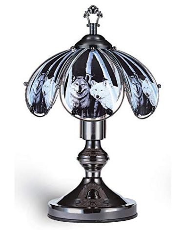 ORE International K320 Glass Wolf Scene Touch Lamp, Satin Nickel