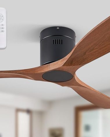Fanbulous 52" Ceiling Fans without Lights, Flush Mount Ceiling Fan with Remote Control Modern,Low Profile Ceiling Fans with 6-Speeds Reversible DC Motor for Patio Living Room Bedroom(Walnut)
