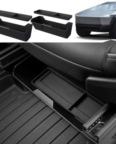 Foronetry Front Under Seat Storage Box Compatible with Tesla Cybertruck 2024, Under Seat Organizer with Silicone Pad for Cybertruck Accessories