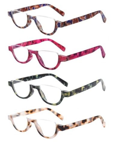 4 Pairs of Colorful Fashion Half Moon Frame Reading Glasses Spring Hinge Male and Female Readers (4 Pack Mix, 2.5)