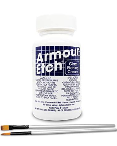 Armour Etch Glass Etching Cream Kit - Create Permanently Etched Designs - 10oz Net Weight - Bundled with Moshify Application Brushes