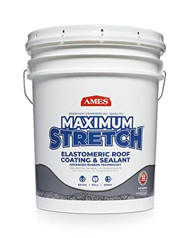 Ames Maximum Stretch - Waterproof Sealant Membrane - Perfect For Roofing, Repairs, Concrete, EPDM & Wood - Liquid Rubber Sealer - Up To 650% Elastic - Made in USA, White, 4.6 Gallon (Pack of 1)