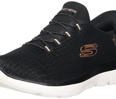Skechers Women's Hands Free Slip-ins Summits Classy Night Sneaker, Black Rose Gold, 6.5 Wide
