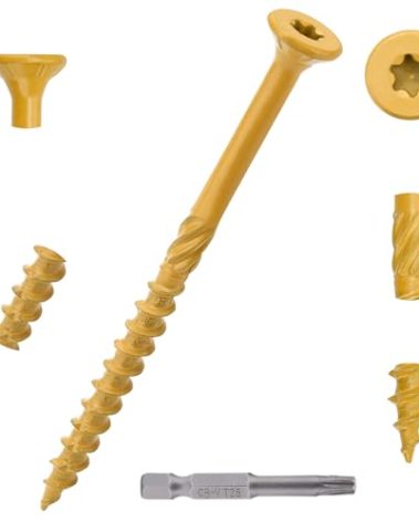 Aandxmok 100 PCS(2.44lb), #10 x 5 Deck Screws, Wood Screws 5 Inch, Rust Resistant, Star/Torx Drive Head, Self-Tapping Point, Dampening Knurled, Outdoor Wood Screws, T25 Star Bit Included