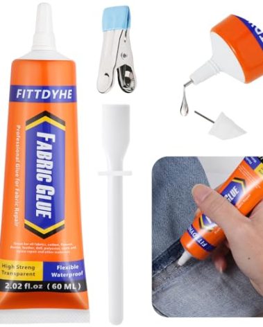 FITTDYHE Fabric Glue Permanent, 60 ML Washable Clear Clothing Glue, Super Fabric Adhesive for Rhinestones, Patches, Clothes, Denim, Leather, Polyester, Fabrics, Doll Repair, Flannel, Cotton