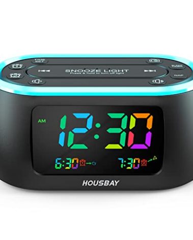 HOUSBAY 3 in 1 Alarm Clock for Bedrooms- Clock Radio & Night Light, Rainbow Digit, Dual Alarm, Small Radio Alarm Clock for Kids, Teens