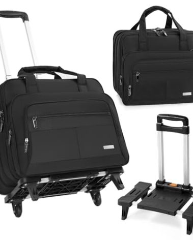 GMAK Rolling Laptop Bag for Women Men, Wheeled Briefcase with Removable Trolley, 17.3 Inch Laptop Bag Overnight Roller Case Computer Bags for Work/Business/Travel Carry On Bag with Wheels, Black
