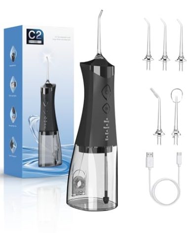 Water Dental Flosser Cordless for Teeth, 350ML Water Dental Flosser Teeth Pick 4 Modes Portable Oral Irrigator with 4 Jet Tips Rechargeable Flossers Oral Irrigator IPX7 Waterproof for Home Travel