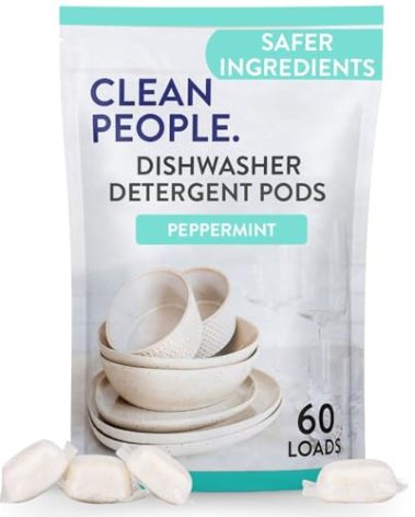 The Clean People Dishwasher Pods - Cuts Grease & Rinses Sparkling Clean - Residue-Free - Phosphate Free Dishwashing Pods - Peppermint, 60 Pack
