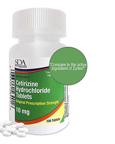 SDA Laboratories All Day 24-Hour Allergy Medicine 100 Count Antihistamine for Allergies, Pollen, Hay Fever, Dry, Itchy Eyes | Cetirizine HCl 10mg Tablets