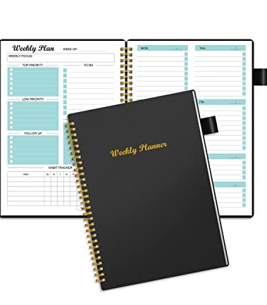 Weekly Planner Undated, Weekly Goals Schedule Planner with Spiral Binding, To Do List Notebook Calendars Organizers Habit Tracker Journal for Men & Women, Pocket,Pen Loop, 53 Weeks (5.5x8.5")