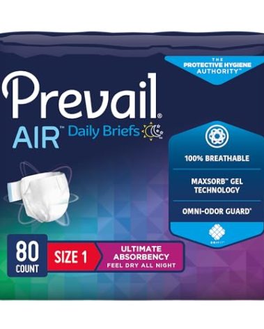 Prevail Air Plus Daily Brief | Size 1 | Breathability | Ultimate Absorbency | 80 Count