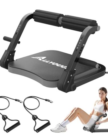 Ab Machine,Sit Up Exercise Equipment& Core Machine, Workout Equipment,Adjustable Ab Trainer with 3 Resistance Levels and Removable Auxiliary Handle,Home Gym Fitness Equipment for All Ages Grey
