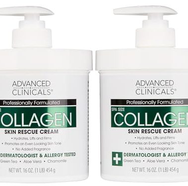 Advanced Clinicals Collagen Cream Body Lotion & Face Moisturizer W/Vitamin E | Skincare Moisturizing Collagen Lotion For Women, Men, Hand, & Neck Improves Look Of Crepey Skin & Uneven Dry Skin, 2pc