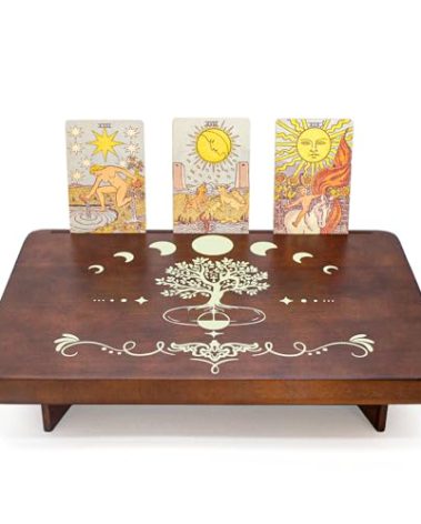 FNYDOX Tree of Life Altar Table with Tarot Card Holder, Small Wooden Meditation Table Aesthetic Alter, Witchcraft Supplies Witchy Home Decor, Wiccan Supplies and Tools, Pagan Altar Witch Decor