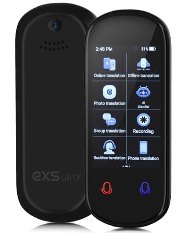 exsulity Language Translator Device, No Need APP Instant AI Translator,138+ Languages Real Time Translation, Offline Photo/Voice/Recording Pocket Translation Device for Business Learning