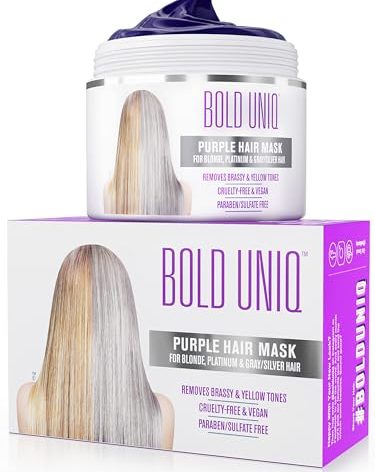 Bold Uniq Purple Hair Mask - Toner For Blonde, Platinum, Bleached, Silver, Gray, Ash & Brassy Hair - Remove Yellow Tones & Condition Dry, Damaged Hair - Cruelty Free & Vegan - 6.76oz