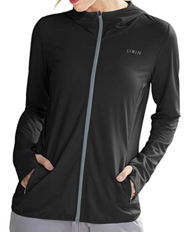 Libin Women's Full Zip UPF 50+ Sun Protection Hoodie Jacket Long Sleeve Sun Shirt Hiking Outdoor Performance with Pockets Black M