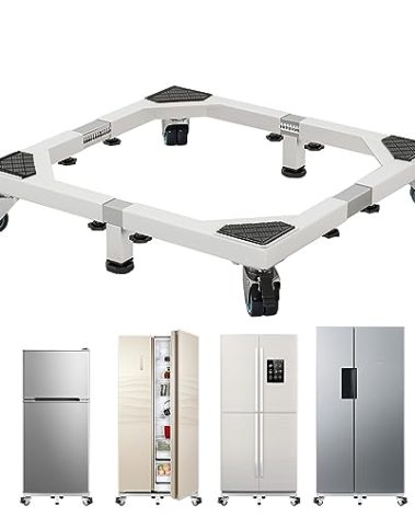 ANBase Heavy Duty All Steel Fridge Stand with Wheels Mobile Base Universal Adjustable Washing Machine Stand Multi-Functional Base Furniture Dolly for Refrigerator, Washer and Dryer（White/Large）