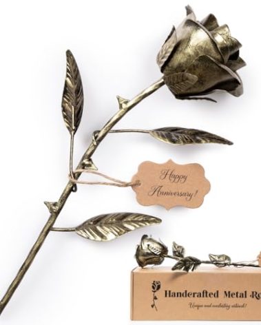 8 Year Anniversary Bronze Gift for Her - Metal Rose Gifts 8th Wedding Anniversary 19th 19 Year for Him Wife Husband Couples, Everlasting Rose Handcrafted Flower Stained Eternal Artwork Home Decor