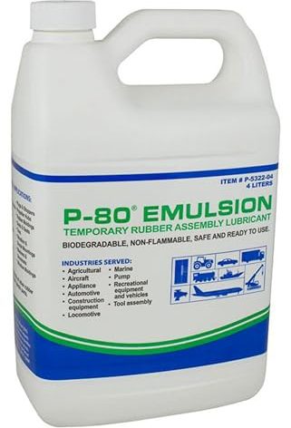 P-80 Emulsion Temporary Rubber Assembly Lubricant Emulsion – Biodegradable, Assembly Lube, Safe for Rubber, Plastic, Reduces Friction for Easy Installation, Non-Flammable Formula - O-Ring