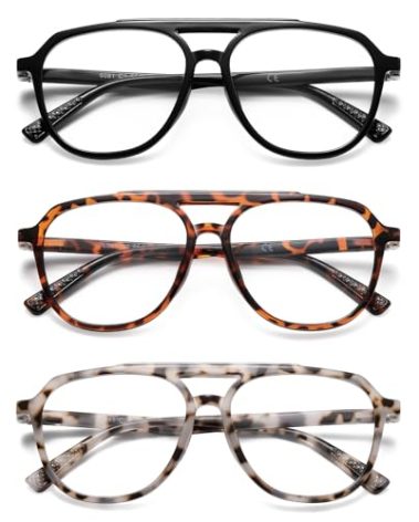 LKEYE Aviator Reading Glasses for Women Men Oversized Blue Light Blocking Computer Reader Designer Ladies Unbreakable Frame Cute Spring Hinge Large Eyewear LK6081 3Pack 3.0+ Strength