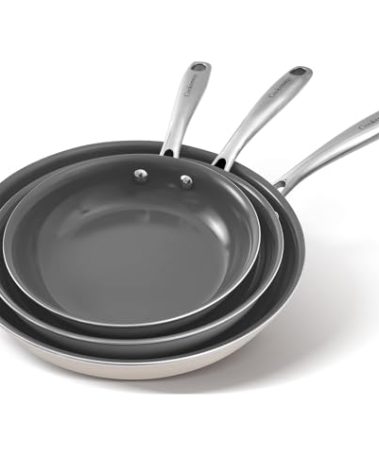 Cookware Set Nonstick Frying Pans, 8,9.5,11 inches Ceramic Non Stick Skillets, Egg Fry Pans for Cooking,PTFE,PFOA,PFAs Free,Oven&Dishwasher Safe,Ash Grey
