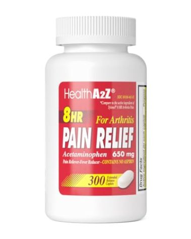 HealthA2Z® Pain Relief Extended Release | Acetaminophen 650mg | 8 Hours | Arthiritis Pain | Pain Reliever - Fever Reducer | Contains no Aspirin (300 Count)