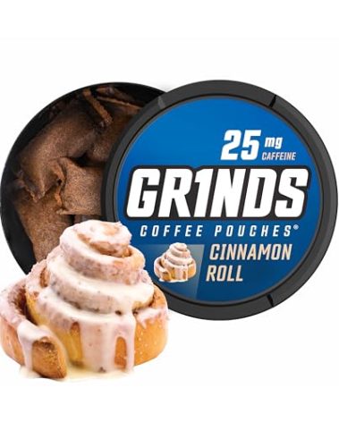 Grinds Coffee Pouches | Tobacco Free, Nicotine Free Healthy Alternative | 6 Cans of Cinnamon Roll | 18 Pouches Per Can | 1 Pouch eq. 1/4 Cup of Coffee (Cinnamon Roll)