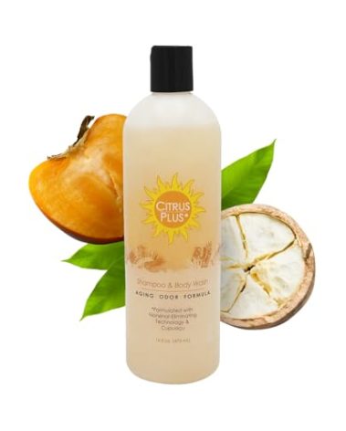 Deodorizing Citrus Plus Elder Shampoo and Body Wash by BoaVida with new leak-proof cap, Soap Made with Persimmon to Treat the Presence of Nonenal and Remove Old Person Smell, 16 oz