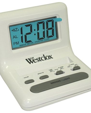 Westclox 47539 White LCD Alarm Clock with Light On Demand, 0.8-Inch