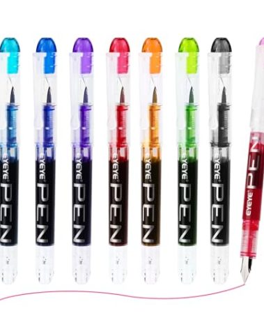 EYEYE Disposable Fountain Pens, 8 Pack Multicolor Fine Point Fountain Pens for Writing, Stainless Steel Nib, Smooth Writing for Calligraphy, Journaling, Drafting, Sketching, Doodling & Gifts