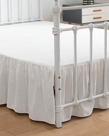 xuan dian Bed Skirt Twin Size Ruffled Bed Skirt with Split Corners, 16 Inch Drop Dust Ruffle Bed Skirt with Platform, Ivory, Twin - 16" Drop