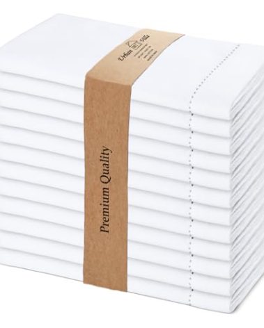 Urban Villa White Cloth Napkins Set of 12 100% Cotton Hemstitch Dinner Napkins Cloths Washable 20”x20” Absorbent Soft Durable Reusable-Ideal for Everyday Use Parties Wedding Thanks Giving Christmas