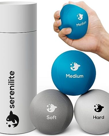 Serenilite 3X Hand Therapy Exercise Stress Ball Bundle for Adults, Grip Strengthening, Tri-Density Squeeze Balls, Hand Grip Strengthener, Soft, Medium & Hard