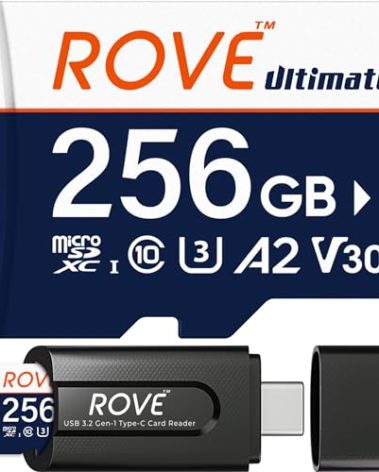 ROVE Ultimate Micro SD Card microSDXC 256GB Memory Card with USB 3.2 Type C Card Reader 170MB/s C10, U3, V30, 4K, A2 for Dash Cam, Android Smart Phones, Tablets, Games