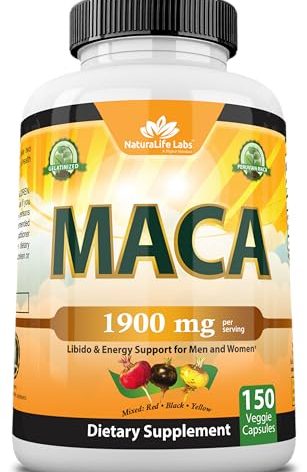 Organic Maca Root – Black, Red & Yellow – 1900 mg per Serving – 150 Vegan Capsules – Gelatinized Peruvian Maca – Non-GMO – Libido & Energy Support for Men and Women